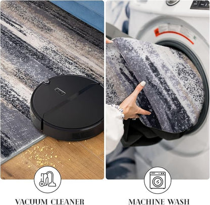 Modern Abstract 4x6 Living Room Washable Rug Non-Slip Soft Bedroom Area Rug Grey Black Multi Thin Print Faux Wool Floor Carpet Throw Rugs for Nursery Playroom Dining Room Indoor Home Decor