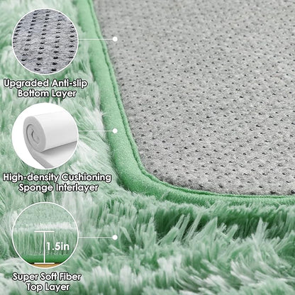 ONASAR Area Rugs for Bedroom Living Room, Washable 4x6 Fluffy Sage Green and White Throw Rug, Shaggy Geometric Floor Mat for Home Decor Aesthetic, Soft Plush Fuzzy Carpet for Nursery Kids Teen Dorm