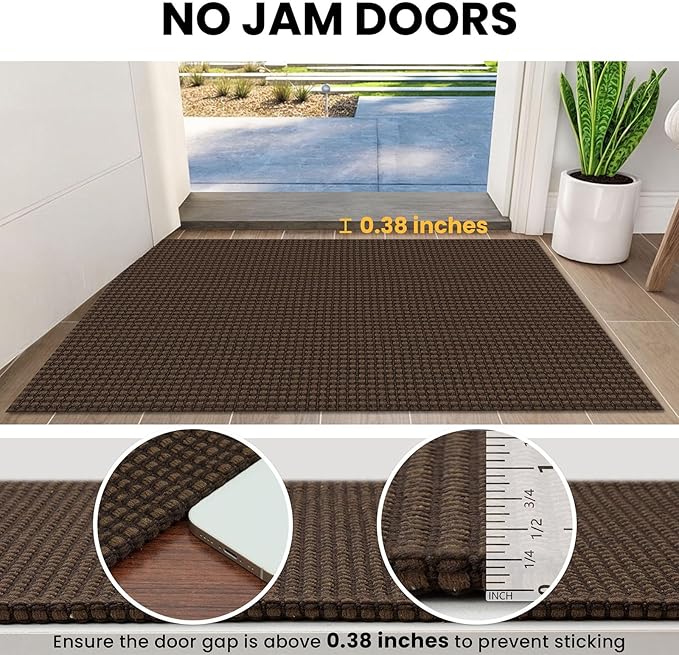 IOHOUZE Washable Area Rug 3x5 Non Slip Rubber Backed Woven Rugs for Entryway Rugs Indoor Outdoor Doormat Throw Rug Floor Carpet for Entrance Kitchen Front Door, Brown