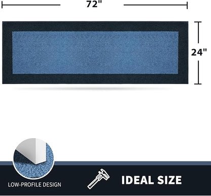 PURRUGS Dirt Trapping Door Mat 24" x 70", Non-Slip/Skid Machine Washable Entryway Rug, Shoes Scraper, Throw Rug, Super Absorbent Area Rug for Muddy Wet Shoes and Paws, Light Blue & Navy