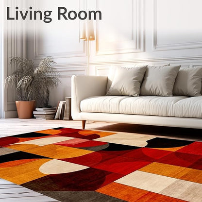 Flatwoven High Traffic Area Rug 4x6, Ember Abstract Geometric Shape Throw Indoor Floor, Non Slip, Stain Resistant, Washable Area Rugs for Living Room, Bedroom (Orange, 4x6)