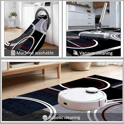 Area Rug 6x9 Modern Abstract Circle Rugs, Multicolor Low Pile Carpet, Machine Washable & Non-Slip Non-Shedding Stain Resistant for Bedroom, Living Room