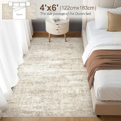 Area Rug Living Room Rugs - 4x6 Large Soft Indoor Neutral Modern Abstract Low Pile Washable Rug Carpet for Bedroom Dining Room Farmhouse Home Office - Vintage Beige