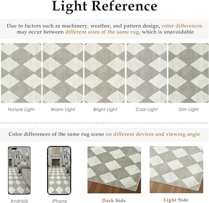 3x5 Checkered Area Rug Grey Machine Washable Small Rug Non-Slip Stain Resistant Low Pile Boho Accent Indoor Throw Carpet for Entryway Office Bedroom Dining Living Room