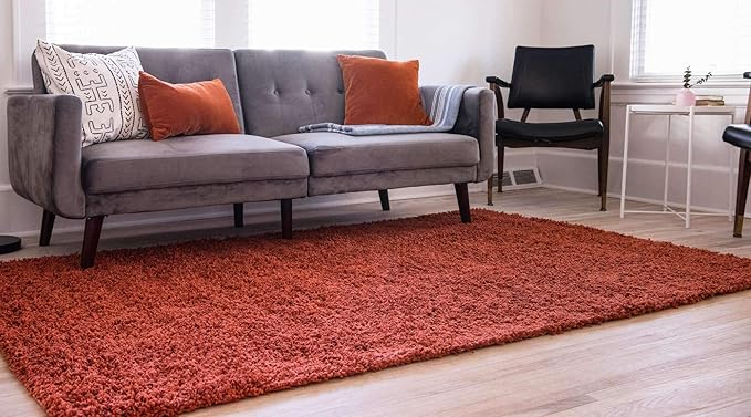 Unique Loom Solid Shag Collection Area Rug (7' 1" x 10' Rectangle, Terracotta)