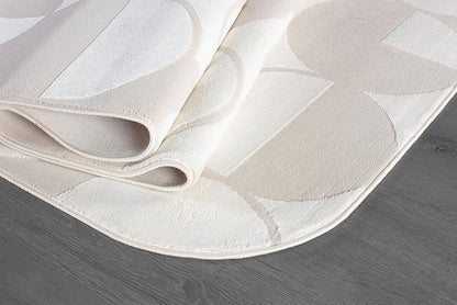 Beverly Rug Modern Geometric Area Rug 5x7 Low-High Pile Durable Soft Abstract Circular Indoor Rugs for Living Dining Room Office Stain Resistant Non Shedding Casual Indoor Carpet Beige White 5 x 7