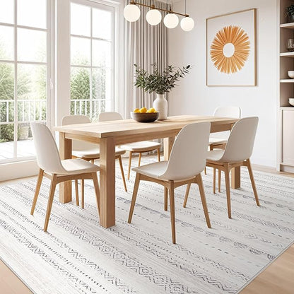 Nakagishi 7x9 Area Rug Living Room: Washable Boho Large Neutral Soft Farmhouse Modern Rugs Stain Resistant Moroccan Non-Slip Indoor Carpet for Bedroom Nursery Kids Playroom Office Dining Room- Gray