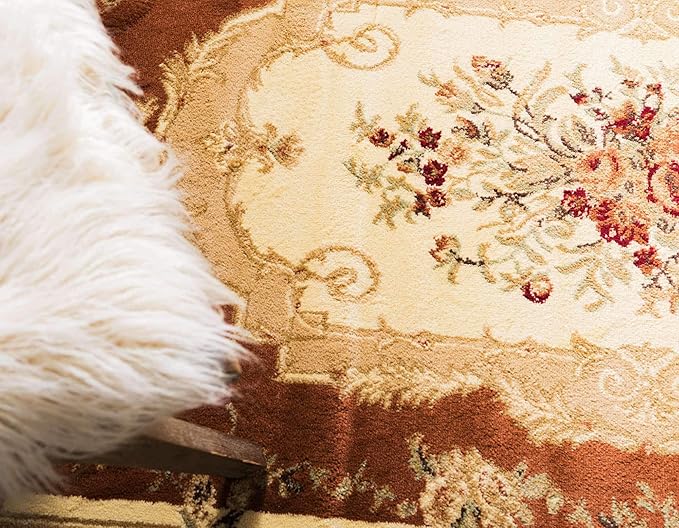 Unique Loom Versailles Collection Traditional Classic Floral Motif Area Rug (10' 0 x 10' 0 Square, Terracotta/ Ivory)