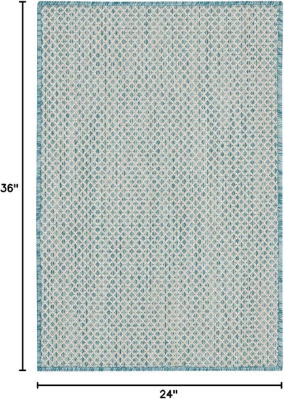 Nourison Home Courtyard Ivory Aqua 2' x 3' Area Rug - Easy Clean, Non Shedding, Bed Room, Living Room, Dining Room, Kitchen (2' x 3')
