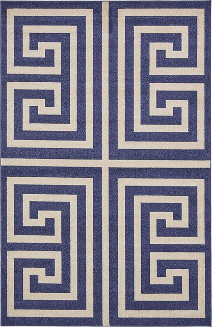 Unique Loom Athens Collection Classic Geometric Modern Border Design Area Rug (6' 0 x 9' 0 Rectangular, Navy Blue/ Beige)