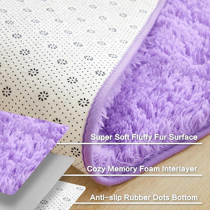 Andency 8x10 Area Rugs for Living Room, Purple Non-Slip Fluffy Soft Large Shag Bedroom Carpet, Big Indoor Thick Nursery Rug for Kids Dorm Home Decor Aesthetic