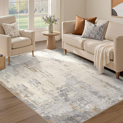 4x6 Area Rug Living Room Rugs - Washable Neutral Modern Abstract Soft Thin Rug Indoor Floor No Slip Rug Carpet for Bedroom Under Dining Table Home Office Decor - Light Brown/Gray