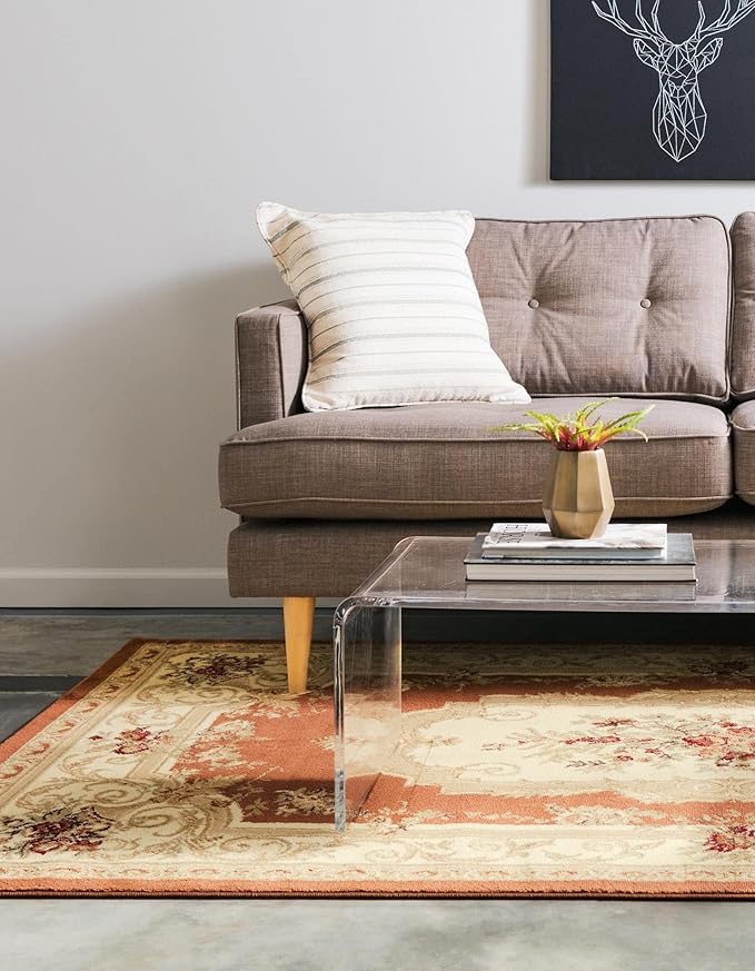 Rugs.com Chateau Collection Rug – 5' x 8' Brick Red Medium Rug Perfect for Bedrooms, Dining Rooms, Living Rooms