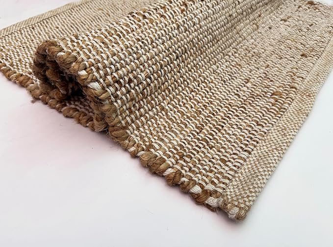 Savi Home Jute Cotton 24 x 36 Hand Woven Natural Farmhouse Area Rug for Living Room Bedroom Kitchen Hallway Entryway- Rustic Vintage Bohemian Decor