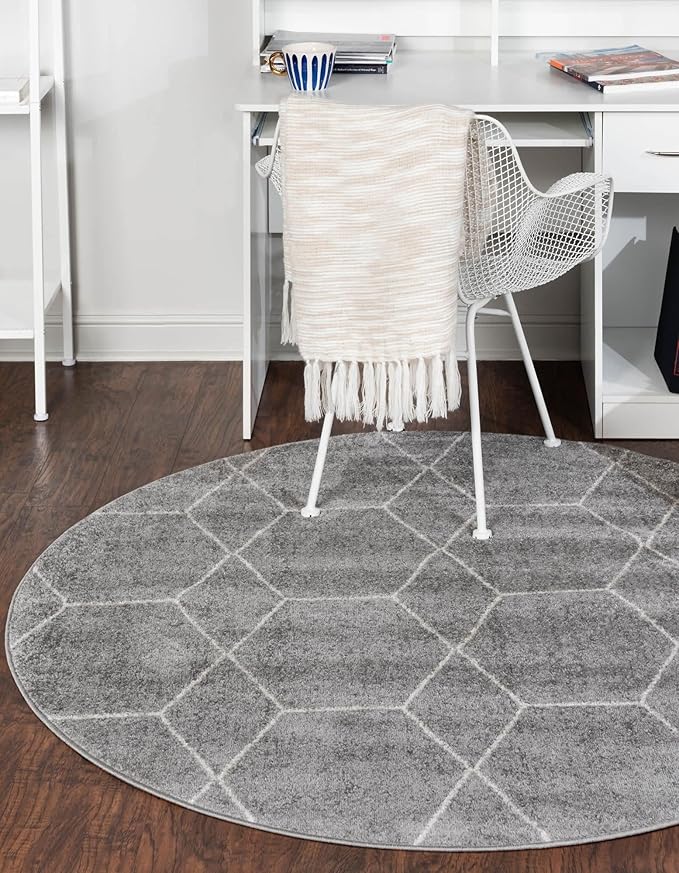 Unique Loom Trellis Frieze Collection Area Rug - Geometric (3' Round, Light Gray/ Ivory)