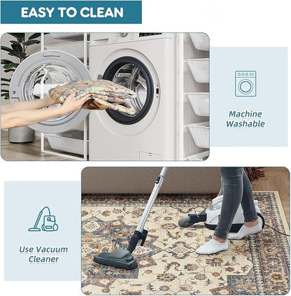 Dripex Kitchen Runner Rug-2x6 Washable Distressed Hallway Runner Oriental Medallion Carpet Non-Slip Non-Shedding Laundry Mat Foldable Thin Entry Throw Area Rug for Living Room Bedroom