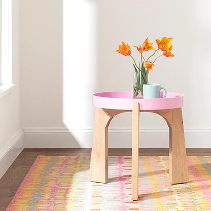Dash & Albert Paint Chip Stone Hand Micro Hooked Wool Rug, 9.5 X 13.5 Feet, Multicolored/Pink Geometric Pattern
