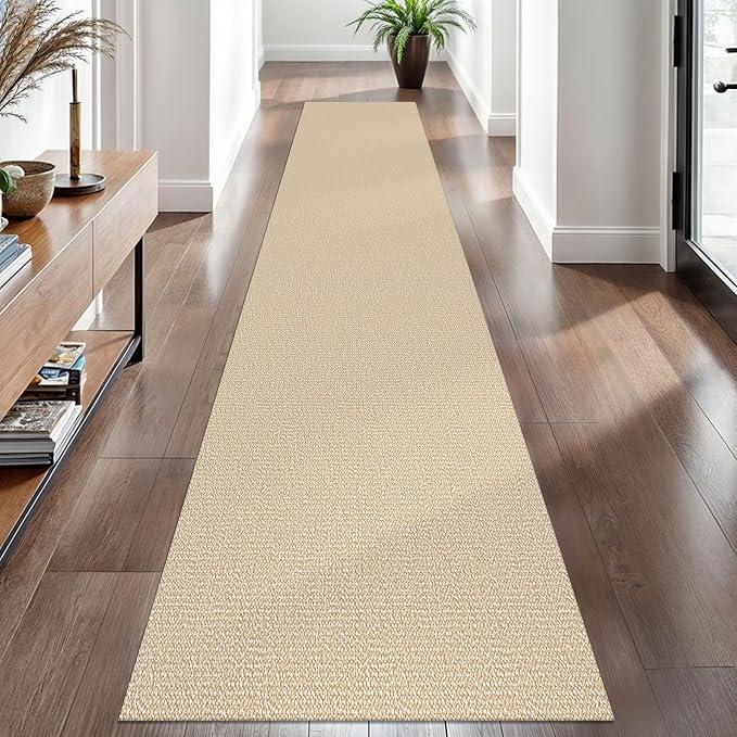 EARTHALL Washable Runner Rug 2x10 Ft Non Slip Runners for Hallways Long Cotton Rubber Backed Kitchen Runner Braided Indoor Floor Carpet Runners for Entryway, Hallway, Kitchen, Golden Beige/White