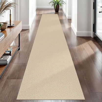 EARTHALL Washable Runner Rug 2x10 Ft Non Slip Runners for Hallways Long Cotton Rubber Backed Kitchen Runner Braided Indoor Floor Carpet Runners for Entryway, Hallway, Kitchen, Golden Beige/White