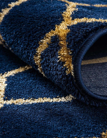 Unique Loom Glam Collection Area Rug - Trellis (3' 3' Round, Navy Blue Gold/ Gold)