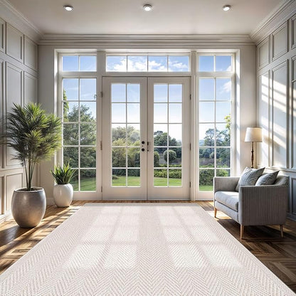 CAMILSON Easy Jute Rug 8x10, Indoor Outdoor Off-White Color Fiber Area Rugs for Living Room and Patio Rug Herringbone Seagrass Boho Woven Design Easy-Cleaning Washable Outside Carpet Alfombras 8 x 10