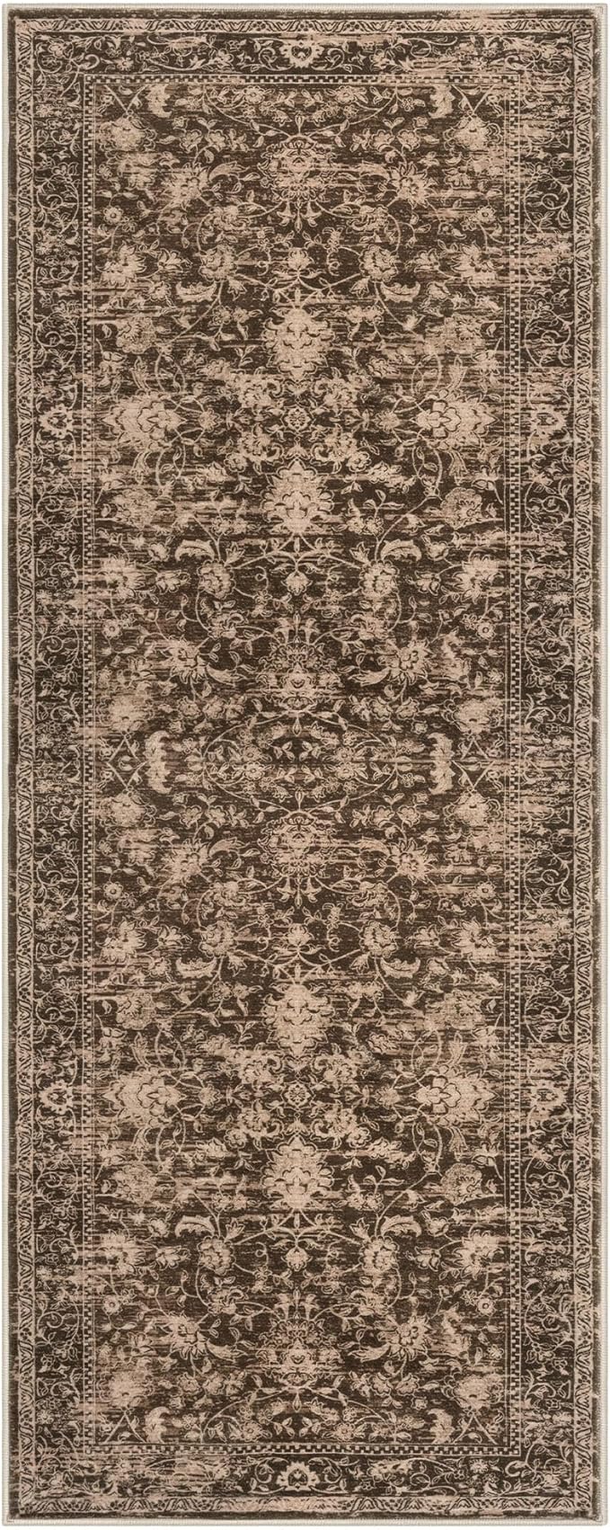 KILOCOCO Hallway Runner 2x5 Kitchen Runner Rug Printed Vintage Floral Washable Non-Slip Runners for Hallways Laundry Room Rugs Distressed Boho Rug Runners for Bedroom, Rust Brown Red
