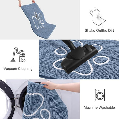 Smiry Dog Door Mat for Muddy Paws, Absorbent Dirt Trapper Non Slip Quick Dry Washable Chenille Mat for Mud Dogs, Entry Rug for Indoor and Outdoor (70x24 Inches, Airy Blue and White)