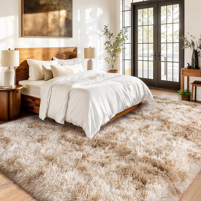Upgrade Non-Slip Plush Rugs for Living Room, Soft Shaggy Carpets for Living Room, Fuzzy Rugs for Kids' Room, Perfect Decor for Modern Home Tie Dye Camel 5x7 Feet