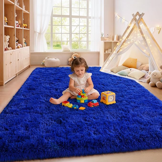 Blue Fluffy Area Rugs for Bedroom, Soft Shaggy Carpets for Living Room, Upgrade Anti-Skid Fuzzy Rugs for Kids' Room, Perfect Decor for Modern Home 6x9 Feet