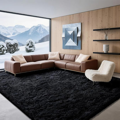 8x10 Area Rugs for Living Room Bedroom, Soft Fluffy Shaggy Bedside Rug, Indoor Floor Carpet for Kids Playroom, Dorms, Nursery Rooms, Home Decor (Black 8'x10')