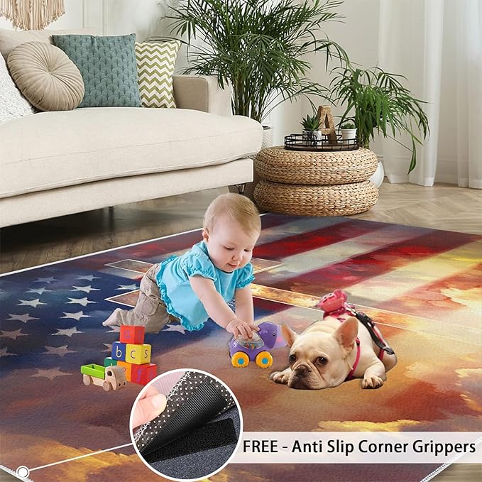 4x6 American Flag Cafe Rug - Stars Stripes Rugs for Bedroom Aesthetic, Independence Day Soft Comfortable Non-Slip for Offie Bedroom Study Boy Girl Room Hotel Dorm