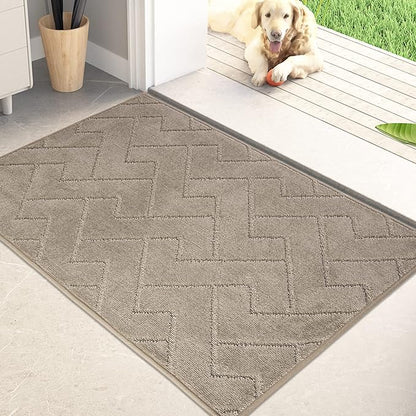 PURRUGS Dirt Trapping Door Mat 20" x 31.5", Non-Slip Machine Washable Entry Rug, Shoe Scraper, Dog Doormat, Super Absorbent Welcome Mat for Front & Back Door, Muddy Wet Shoes & Paws, Taupe