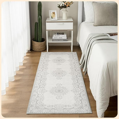 Istana Hallway Runner Rug 2x8 – Grey/White Cream Entryway Rug -Silk's Soft Touch Runners for Hallways - Stylish Kitchen Runner Rug Non Slip