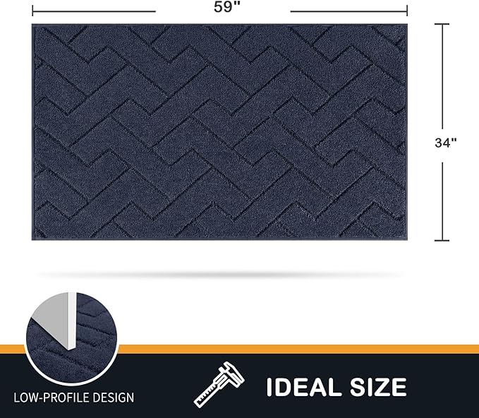 PURRUGS Dirt Trapping Door Mat 34" x 59", Non-Slip Machine Washable Entry Rug, Shoe Scraper, Dog Doormat, Super Absorbent Welcome Mat for Front & Back Door, Muddy Wet Shoes & Paws, Navy Blue