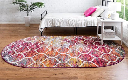 Rugs.com Lattice Frieze Collection Rug – 4' x 6' Oval Multi Medium Rug Perfect for Living Rooms, Large Dining Rooms, Open Floorplans