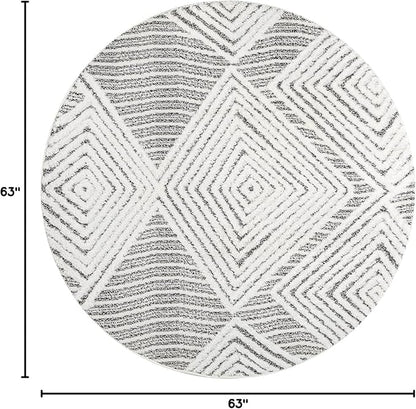 Antep Rugs Palafito 5x5 Geometric Shag Diamond High-Low Pile Textured Indoor Area Rug (Gray, 5'3" Round)