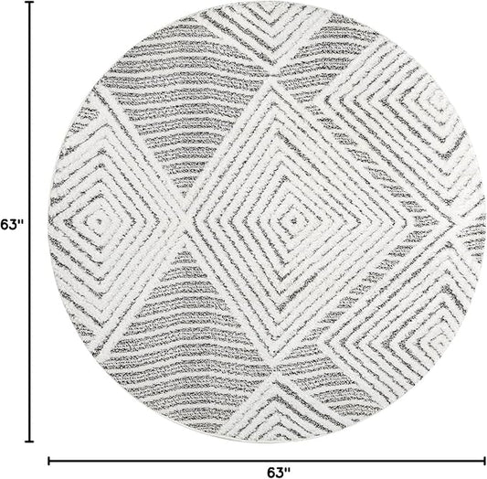 Antep Rugs Palafito 5x5 Geometric Shag Diamond High-Low Pile Textured Indoor Area Rug (Gray, 5'3" Round)
