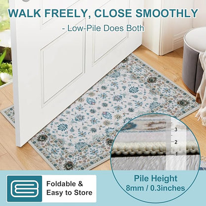 WILLSUN Washable Area Rugs, 8x10 Non-Slip Boho Large Area Rugs for Living Room, Bedroom, Machine Washable Vintage Rug, Indoor Floral Print Carpet for Home Decor, Kid & Pet Friendly Mat