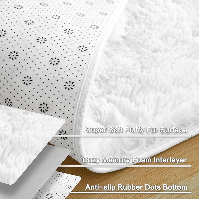 Andency White Soft Area Rugs for Living Room Bedroom, 4x6 Fluffy Shaggy Bedside Rug, Non-Slip Large Shag Fuzzy Plush Carpets for Bedroom Kids Dorm Nursery Home Decor Aesthetic