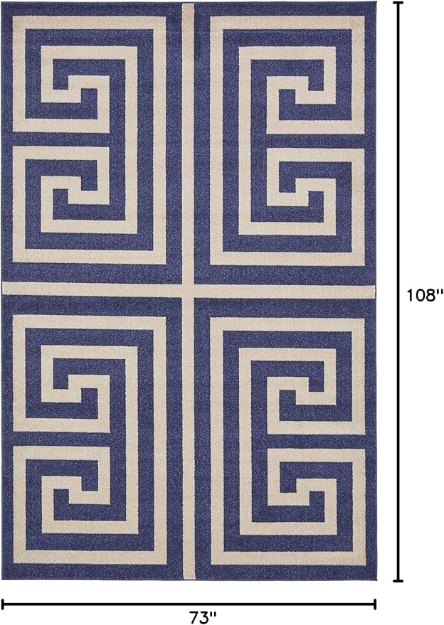 Unique Loom Athens Collection Classic Geometric Modern Border Design Area Rug (6' 0 x 9' 0 Rectangular, Navy Blue/ Beige)