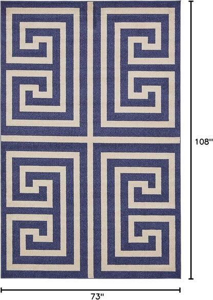 Unique Loom Athens Collection Classic Geometric Modern Border Design Area Rug (6' 0 x 9' 0 Rectangular, Navy Blue/ Beige)