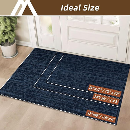 COSY HOMEER-Door-Mat Dirt Trapper Entryway Rugs 24"x36" Non Slip Washable Entrance Mats Absorbent Welcome Mat Low Profile Dog Door Mats for Front Back Doomats and Wet Shoes,Navy Blue