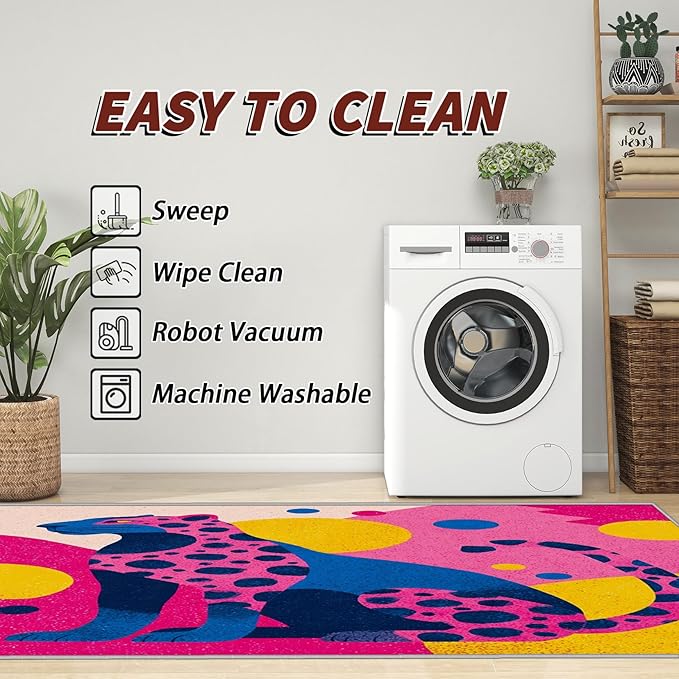 Leopard Large Area Rug - 7x10 Rug - Colorful Abstract Geometric Animal Pop Art Rugs for Living Room Non Slip Low Pile Machine Washable Area Rugs, Leopard Carpets Home Decor & Gifts