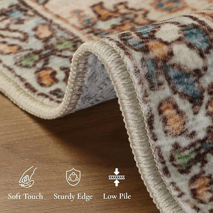 GENIMO Area Rug 2x3 Doormat, Machine Washable Low Pile Rugs, Small Retro Chenille Entryway Mat for Entrance, Hallway, Kitchen and Corridor, Beige Cream