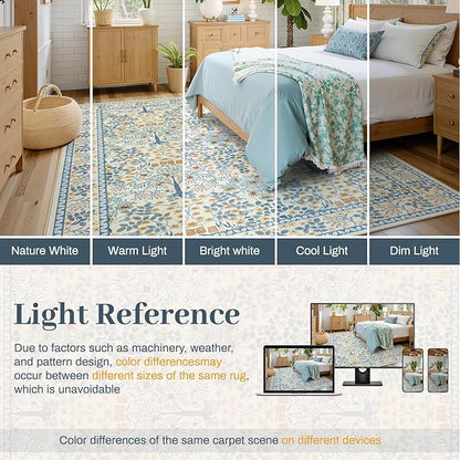 8x10 Area Rugs Living Room Rug - Floral Vintage Forest Washable Carpet, Low Pile Non-Slip Stain Resistance Boho Soft Large Carpet for Bedroom, Dining Room, Office, Farmhouse (8'x10' Blue/Orange)