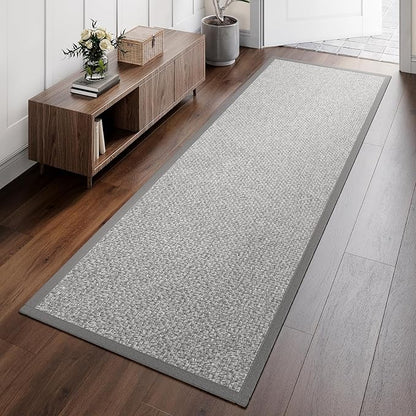 Washable Hallway Runner Rug 2x8 Jute Like Kitchen Runner Mat Rugs Non Slip, Woven Soft Entryway Farmhouse Runner Boho Floor Carpet for Indoor Laundry Hall Backdoor Bedroom Living Room, Grey