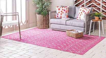 Unique Loom Outdoor Trellis Collection Area Rug - Tribal Trellis (9' x 12' Rectangle, Fuschia/ Gray)