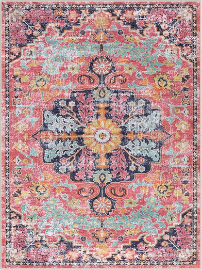 Lahome Area Rugs 9x12 Rugs for Living Room,Large Bedroom Dining Room Rug,Boho Vintage Soft Non-Slip Non-Shedding Low Pile Printed Indoor Carpet for Nursery Kids Home Office(9x12ft,Fuchsia)