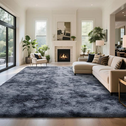 Fluffy Rug Shaggy Area Rug, Mottling Dark Grey 8x10 Area Rugs for Living Room, Large Shag Area Rugs for Bedroom Kids Room Home Decor, Upgrade Anti-Skid Rectangular Fuzzy Rugs