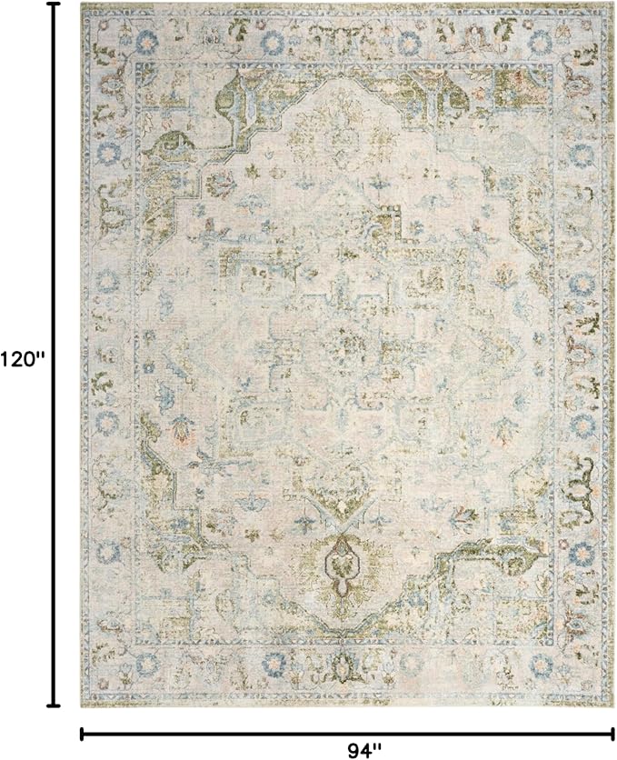 Nourison Home Astra Machine Washable Blue Green 7'10" x 10' Area Rug - Easy Clean, Non Shedding, Bed Room, Living Room, Dining Room, Kitchen (8' x 10')